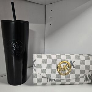 Michael Kors Patterned Wallet And Starbucks Tumbler